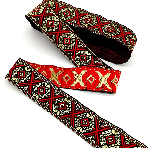 OZLCUA Stickereiband 3 Yards Stickerei Spitzenband Spitzenbesatz DIY Kleidung Tasche Zubehör bestickter Stoff Webband Zum Nähen(Red) von OZLCUA