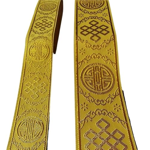 OZLCUA Stickereiband 7 Meter 33mm 50mm Gold Silber Farbe Stickerei Band Spitzenbesatz for DIY Kleidung Tasche bestickten Stoff Webband Zum Nähen(Yellow Gold,33mm) von OZLCUA