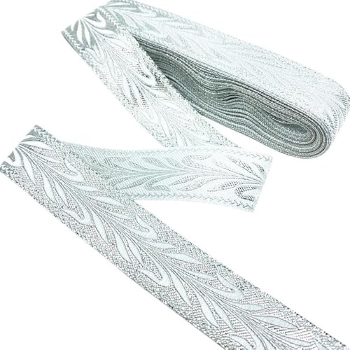 OZLCUA Stickereiband 7 Yards Gold Silber Stickerei Spitzenband Besatz DIY Kleidung Tasche Zubehör bestickter Stoff Webband Zum Nähen(02 (25mm Silver),7 Yards) von OZLCUA