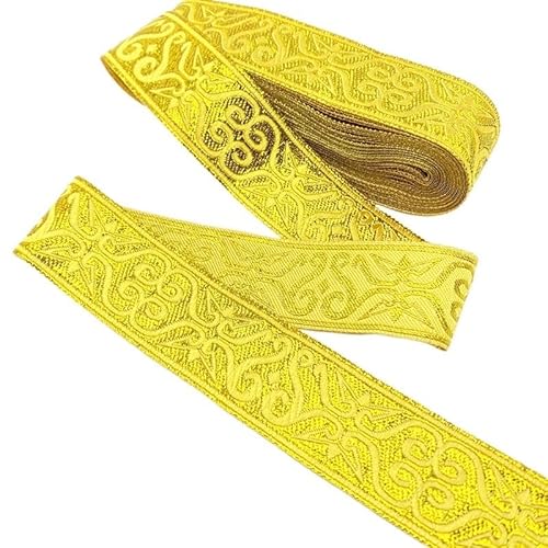 OZLCUA Stickereiband 7 Yards Gold Silber Stickerei Spitzenband Besatz DIY Kleidung Tasche Zubehör bestickter Stoff Webband Zum Nähen(03 (33mm Gold),1 Yard) von OZLCUA