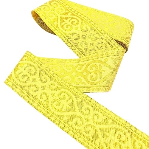 OZLCUA Stickereiband 7 Yards Gold Silber Stickerei Spitzenband Besatz DIY Kleidung Tasche Zubehör bestickter Stoff Webband Zum Nähen(07 (50mm Gold),7 Yards) von OZLCUA