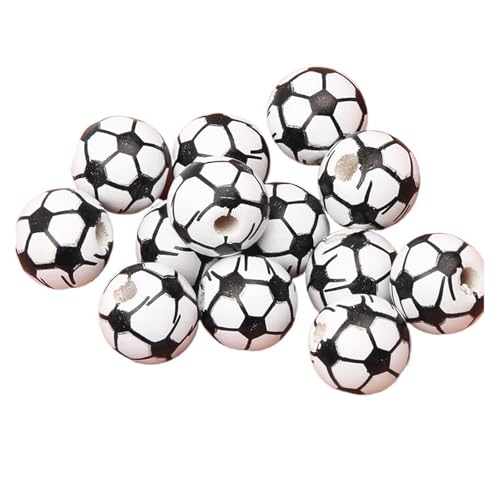 OZLIYY 10 Stück/Packung Fußball-Holzperlen, rund, lose Abstandshalter, Perlen für handgefertigte Halsketten, Armbänder, DIY-Schmuckherstellung, Zubehör (10 Stück, zufällige Mischung) von OZLIYY