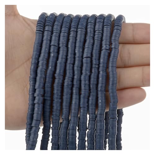 OZLIYY Flache runde Modelliermassen-Perlen, lose Abstandshalter, Perlen für Schmuckherstellung, handgefertigte Boho-Armbänder, Halsketten, 6 mm, 350 Stück (Marineblau, 1 x 350 Stück) von OZLIYY