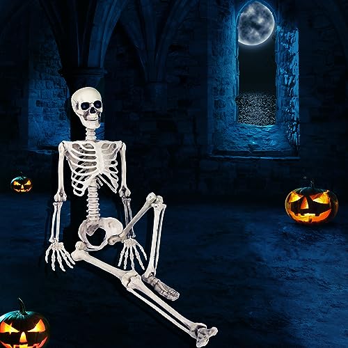 OZMI 160cm Halloween Skelett Lebensgroß, Groß Skelett Deko Kunststoff-Totenkopfskelett Halloween Deko Outdoor für Halloween-Party, Spukhaus, Bar, Hof, Friedhof, Dekorationen, Partyzubehör von OZMI