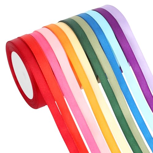 Geschenkband 12 Farben Satinband 10mm×23m Schleifenband Seidenband Stoffband Satinbänder Bunt Für DIY Handwerk Ribbon Dekoband Zum Basteln Geschenkverpackung Geburtstag Blumenstrauß Party Deko von OZOSHINE