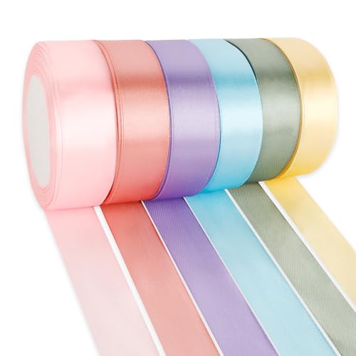 Geschenkband 6 Farben Satinband Bunt 25mm×23m Schleifenband Seidenband Stoffband Geschenkbänder Für DIY Handwerk Ribbon Dekoband Zum Basteln Geschenkverpackung Geburtstag Blumenstrauß Party Deko von OZOSHINE