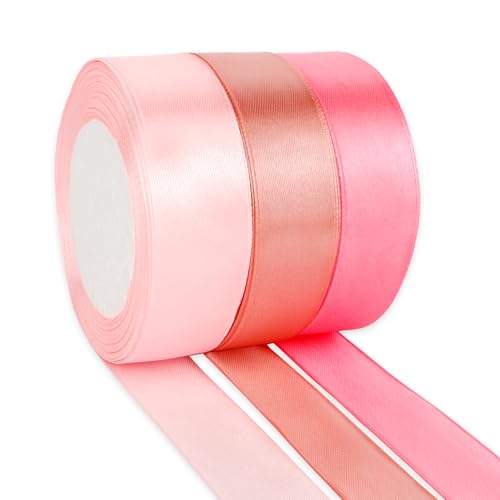 Geschenkband Rosa 3 Farben Satinband 25mm×23m Schleifenband Seidenband Stoffband Seidenbänder Für DIY Handwerk Ribbon Dekoband Zum Basteln Geschenkverpackung Geburtstag Blumenstrauß Party Deko von OZOSHINE