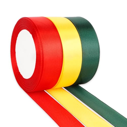 Geschenkband Weihnachten 3 Farben Satinband 25mm×23m Schleifenband Seidenband Stoffband Für DIY Handwerk Ribbon Dekoband Zum Basteln Geschenkverpackung Geburtstag Blumenstrauß Party Deko von OZOSHINE