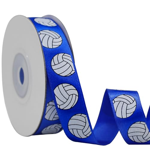 OZXCHIXU Satin-Volleyballband, 1,6 cm x 9,1 m, elektrisches blaues Volleyball-Band für Team-Haarschleifen, Kranz, Sammelalben, Geschenkverpackungen, Party-Dekoration, Schleifenbasteln von OZXCHIXU