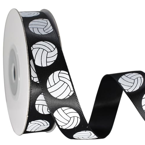 OZXCHIXU Satin-Volleyballband, 1,6 cm x 9,1 m, schwarzes Volleyball-Band für Team-Haarschleifen, Kranz, Sammelalben, Geschenkverpackungen, Party-Dekoration, Bastelarbeiten von OZXCHIXU