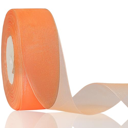 OZXCHIXU Schimmerndes Organzaband, 3,8 cm x durchgehendes orangefarbenes Chiffon-Stoffband für Geschenkverpackungen, Blumensträuße, Hochzeitsdekoration, Weihnachtsbaum, Basteln, Schleifen. von OZXCHIXU