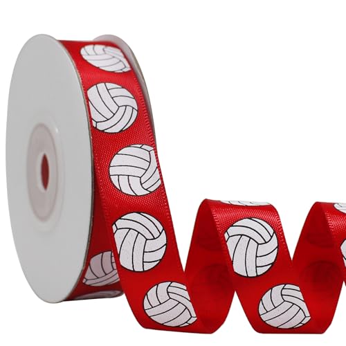 OZXCHIXU Volleyball-Band aus Satin, 1,6 cm x 9,1 m, rotes Volleyball-Band für Team-Haarschleifen, Kranz, Sammelalben, Geschenkverpackungen, Party-Dekoration, Schleifenbasteln von OZXCHIXU