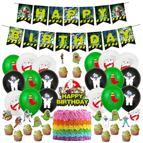 32 Stück Ghoostbuster Geburtstag Dekorationen, OZXVXZO Ghoostbuster Geburtstagsparty Dekorationen, Ghost Busster Geburtstag Deko Set Mottoparty Dekoration Balloons Cupcake Toppers für Kinder von OZXVXZO