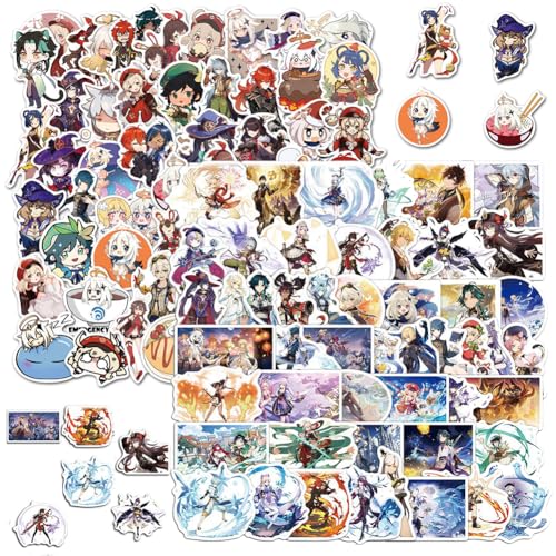 Genshiin Impact Aufkleber, OZXVXZO 100 Stück Genshiin Impact Stickers, Genshiin Vinyl Aufkleber Niedliche Film Anime Wasserdichter Aufkleber für Kinder Laptop Tablet Scrapbook Gepäck Skateboard von OZXVXZO