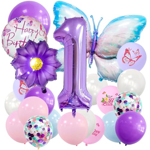 OZXVXZO 23 Stück Schmetterling Deko Geburtstag - Luftballons Geburtstag Mädchen, Schmetterling Balloon - Luftballon Rosa Aluminiumfolie Luftballons - Geburtstagsdeko für Kinder von OZXVXZO