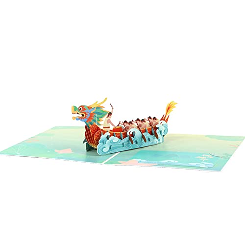Dragon Boats Festival Grußkarte, 3D-Pop-Up-Karten für Feiertage, Neujahr, Party, Geburtstagskarte, mit Umschlag, Geschenke, 3D-Grußkarten, Weihnachten von Oadnijuie