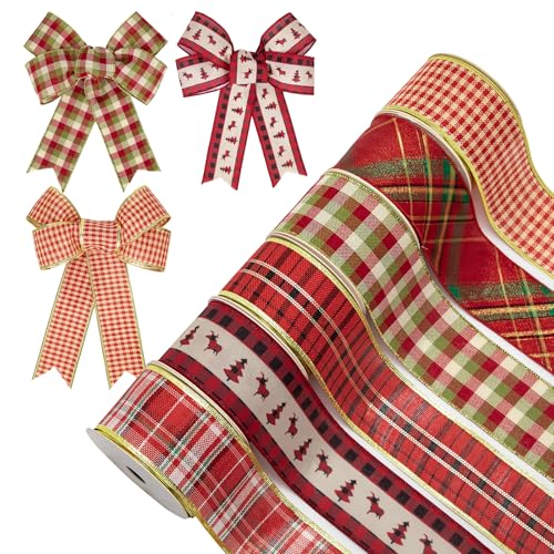 6 Rollen 30 Yard Weihnachten Band Dekorationen Weihnachtsbaumband Geschenkbox Verpackungsband Glitzer Weihnachtsbänder Schleifenband für Geschenk Weihnachtsbaum Dekoration, Orange-Rot von Oairse