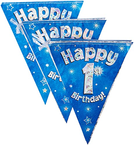 OakTree Wimpelkette Happy 1st Birthday, Folie, blau, 10 x 10 x 1 cm von OakTree