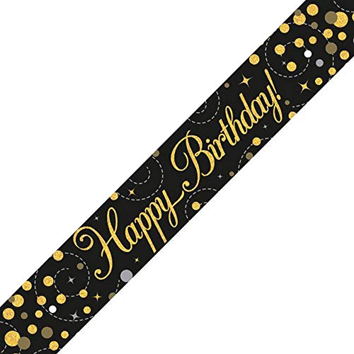 2,7 m langes Banner "Sparkling Fizz Happy Birthday", Schwarz und Gold, holografisch von OakTree