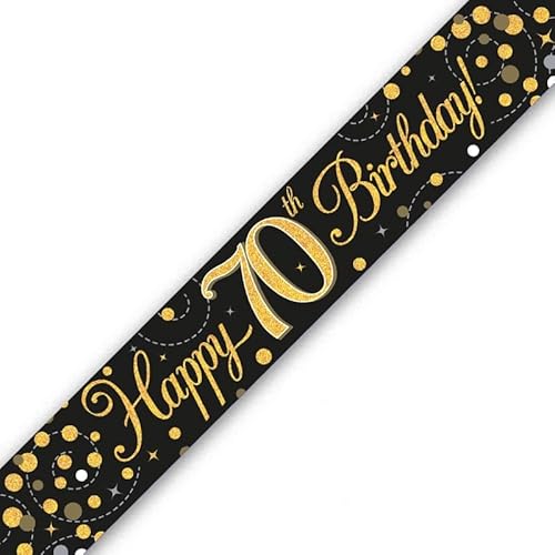 Fizz Banner zum 70. Geburtstag, holografisch, 2,7 m, Schwarz/Gold von OakTree