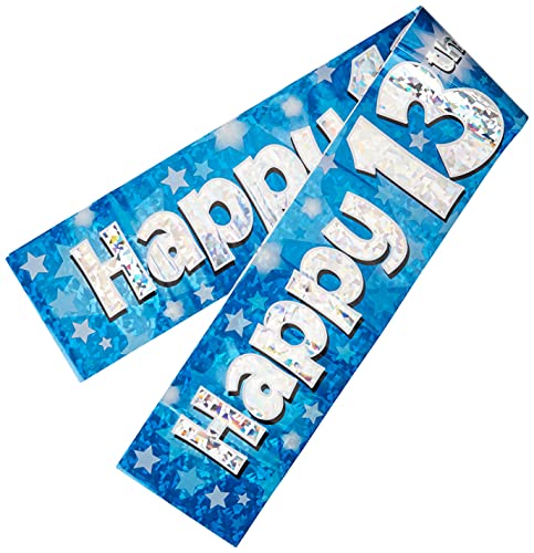 OakTree 624740 Holografisches Folienbanner Happy 13th Birthday, blau, 274 cm von OakTree