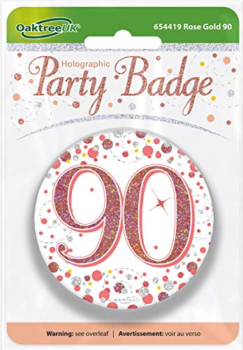 Oaktree 3" Badge 90th Birthday Sparkling Fizz Rose Gold Holographic von OakTree