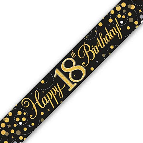 Oaktree UK 2,7 m Banner Sparkling Fizz 18th Birthday Schwarz & Gold Holografisch von OakTree