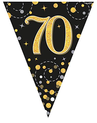 Oaktree UK Fizz Wimpelkette zum 70. Geburtstag, Schwarz/goldfarben von OakTree