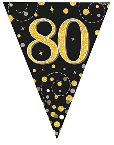 Party Bunting Sparkling Fizz 80 Black & Gold Holographic 11 flags 3.9m von OakTree