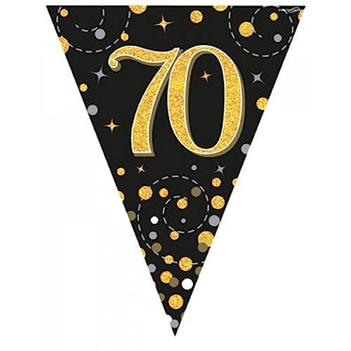 Oaktree UK Fizz Wimpelkette zum 70. Geburtstag, Schwarz/goldfarben von Oaktree UK