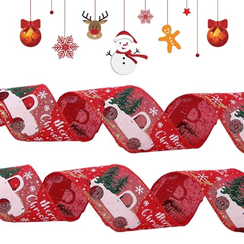 Weihnachtsbänder, 2 m, Weihnachtsdekorationsband, Polyester-Satinband, Winterurlaub, Stoffband für Weihnachtsdekoration, Hochzeitsbänder, Geschenkverpackungsbänder (rot) von Oanmarg