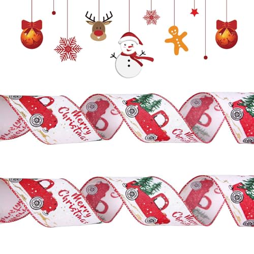 Weihnachtsbänder, 2 m, Weihnachtsdekorationsband, Polyester-Satinband, Winterurlaub, Stoffband für Weihnachtsdekoration, Hochzeitsbänder, Geschenkverpackungsbänder (weiß) von Oanmarg