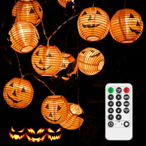 Oaprem Halloween Dekoration Lichterkette,Laternen-Design, komprimierbar, 4M 20 LEDs Wasserdicht 8 Modi Halloween Kürbis Lichter für Party,Garten,Weihnachten,Halloween,Hochzeit,Beleuchtung Deko von Oaprem