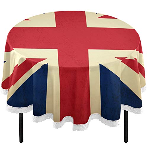 Oarencol Runde Tischdecke mit Union Jack-Flagge im Vintage-Stil, 152,4 cm, waschbar, Polyester, Tischdecke für Buffet, Party, Abendessen, Picknick von Oarencol