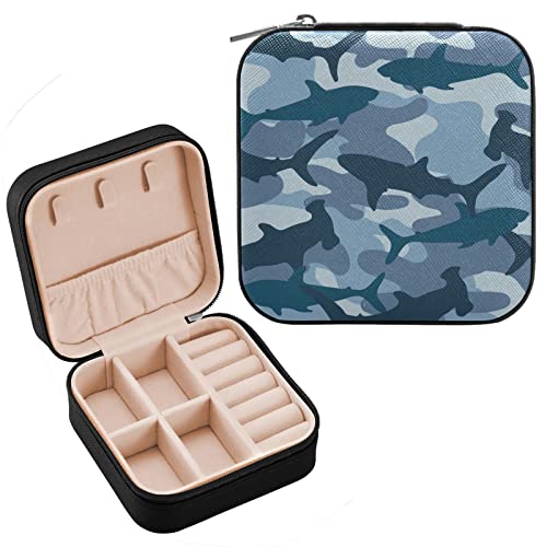 Oarencol Shark Schmuckschatulle Organizer Tiere Camouflage Blau Reise Schmuckkoffer Kleine Schmuckaufbewahrung Halter für Ring Anhänger Ohrring Halskette Armband Geschenk für Frauen Mädchen von Oarencol