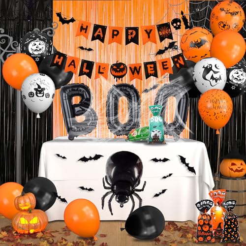 2024 46 Halloween Ballon, orange und schwarze Latexballons, Innen- und Outdoor Halloween Party Dekorationen, Bonbonbeutel BOO Fledermaus Ballons von Obcarn