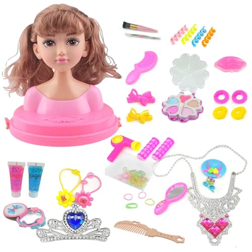 1 Set Doll Head für Haarstyling und Make -up Styling Head Doll für Mädchen farbenfrohe realistische Make -up -Accessoires für Mädchen Geburtstag Weihnachten Thanksgiving Geschenke, Style1, Puppenkopf von Obelunrp