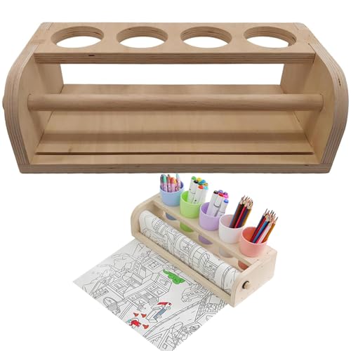 1Set Tabletop Trailel für Kinder, 13, 8 x 6, 7 x 4, 3 Zoll Papierrollenspender, mit 4 Bleistifthalter -Tisch -Tisch -Staffelei für Kinder, Holzpapierrolle für Geschenk, für, Dispe von Obelunrp