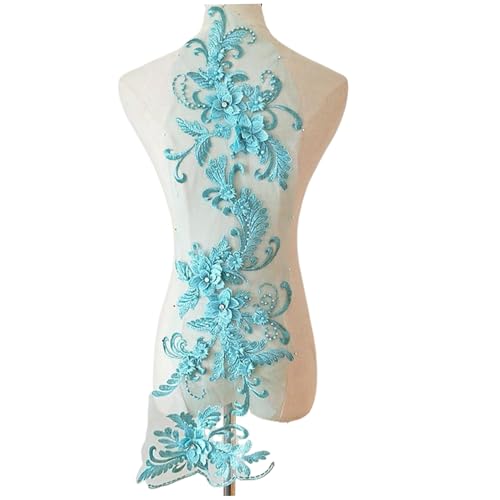 Lace Applika, 3D Perlen Blumenapplikation, Stickerei floralblau Applique, DIY Lange Spitzenblumsequenz für Handwerksprojekte Hochzeitskleiderbekleidung Accessoires von Obelunrp