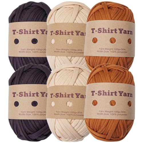 Obelunrp Häkelstrickgarn, 6pcs Dickes Strickgarn-Set, 33 Yards T-Shirt Garn, 100 g elastisches klobiges Garn für Taschen werfen Decke Häkelstätte Home Decor von Obelunrp