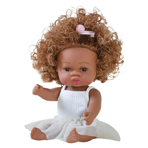 Realistische Babypuppe, schwarze Babypuppen, 13 Zoll realistisches Babypuppen Mädchen mit lockigem Haar, potenbare wiedergeborene Puppen mit Kleidung, Babypuppe für Kleinkinder 4-6 Geschenk, weiße, B von Obelunrp