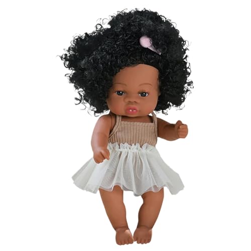 Realistische Babypuppe, schwarze Babypuppen, 13 Zoll realistisches Babypuppen Mädchen mit lockigem Haar, potenzielle wiedergeborene Puppen mit Kleidung, Babypuppe für Kleinkinder 4-6 Geschenk, Karame von Obelunrp