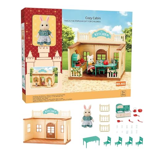 Obesntln Puppenhaus für Kinder, Puppenhaus-Bausätze zum Bauen, Fine Motor Toys Tiny House Spielset, Holzbausatz mit Möbeln, Spielzeug für Kleinkinder, Miniatur-Puppenhaus-Set, Rollenspiel für Kinder von Obesntln