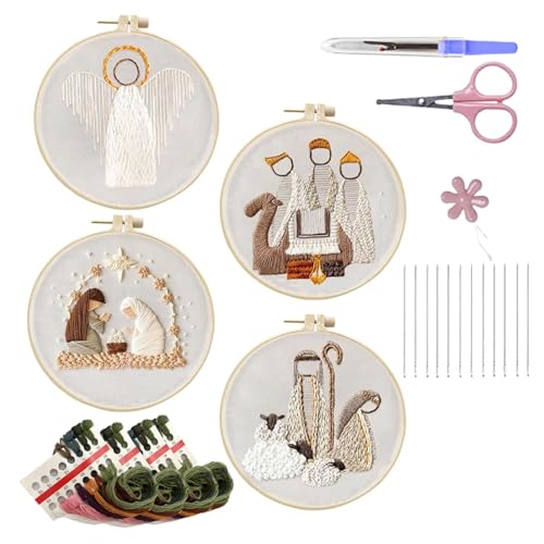 Obesntln Weihnachts-Stickset, Stickset für Anfänger - Bastelsets für die Geburt Jesu-Szene - - und Raumdekoration, gestempelte Anfänger-Nadelspitzen-Anfänger-Kits mit Anleitung für von Obesntln