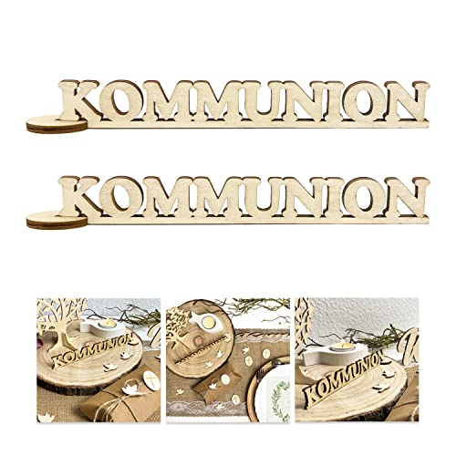 Oblique Unique 2er Set Schriftzug Kommunion aus Holz als Tischdeko für Kommunion Deko Junge Mädchen Verzierung Dekoration (Natur) von Oblique Unique