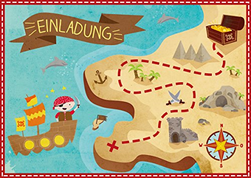 Oblique Unique® 6 Einladungskarten zum Kindergeburtstag Pirat // Geburtstagseinladungen Jungen Mädchen Kinder Einladungen Schatzkarte Schatzsuche Piratenparty Geburtstag Karten Set von Oblique Unique