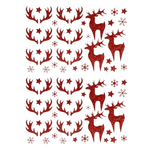 Oblique Unique® 78 Weihnachts Sticker Glitzer Xmas Aufkleber für Weinachten Rentier Sterne Geweih Schneeflocken als Weihnachtsdeko - Farbe wählbar (Rot) von Oblique Unique