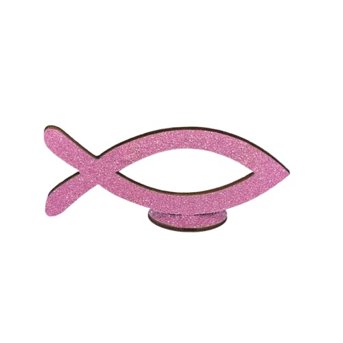 Oblique Unique® Deko Fisch Aufsteller Glitzer aus Holz Tisch Dekoration für Taufe Kommunion Konfirmation Hochzeit Ostern (Rosa) von Oblique Unique