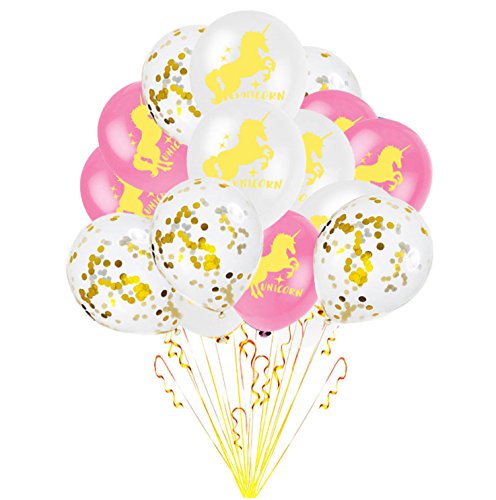 Oblique-Unique® Einhorn Konfetti Luftballon Set für Kinder Geburtstag Feier Jubiläum JGA Unicorn Party Ballons Rosa Weiß von Oblique Unique
