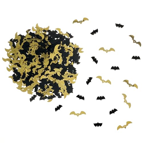 Oblique Unique® Fledermaus Konfetti Set Schwarz Gold für Halloween Tischdeko Streudeko Grusel Horror Party Fasching Motto Party von Oblique Unique